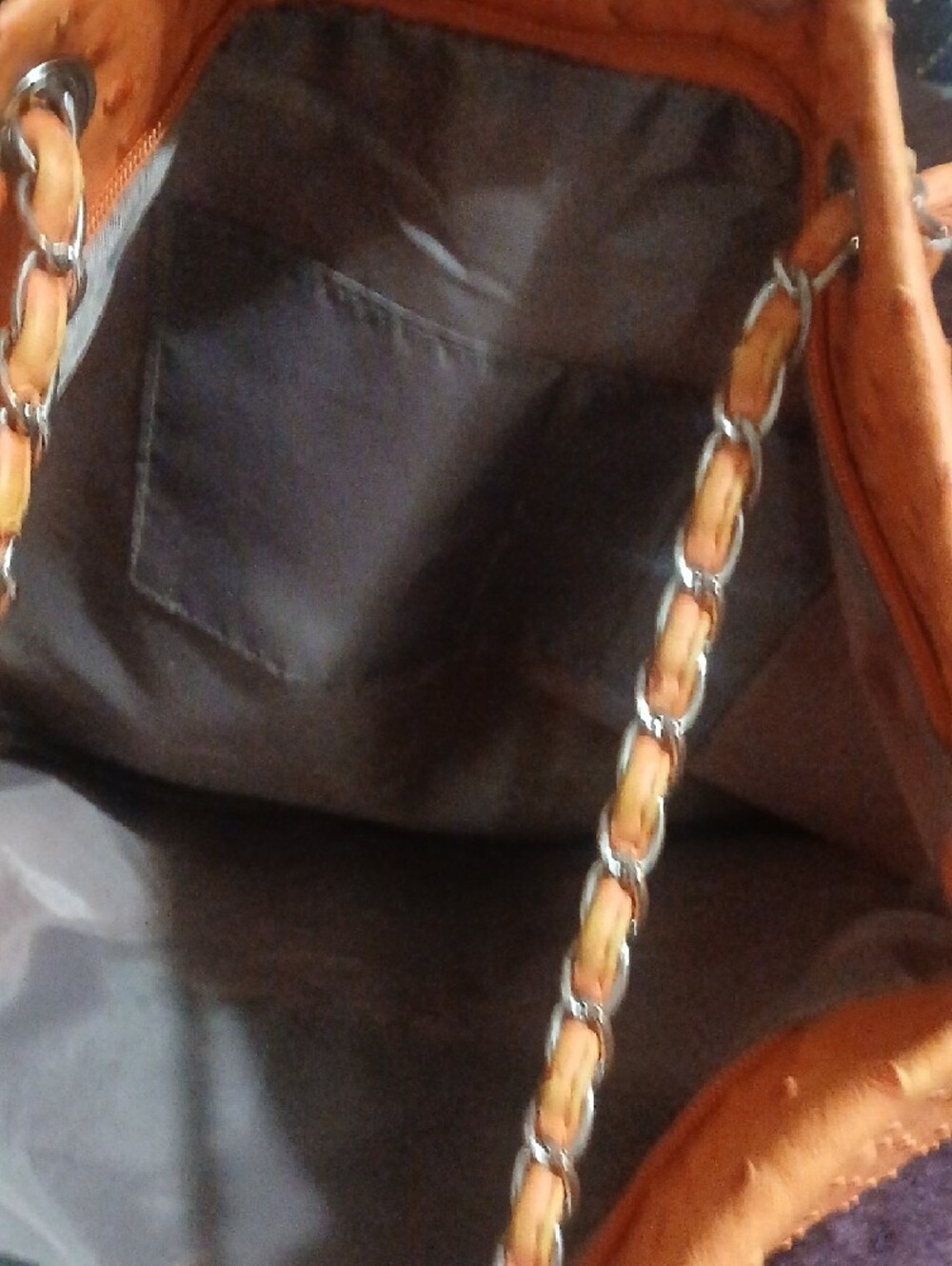 Structured Tan Tote with Chain-Link Handles - Picture 5 of 6